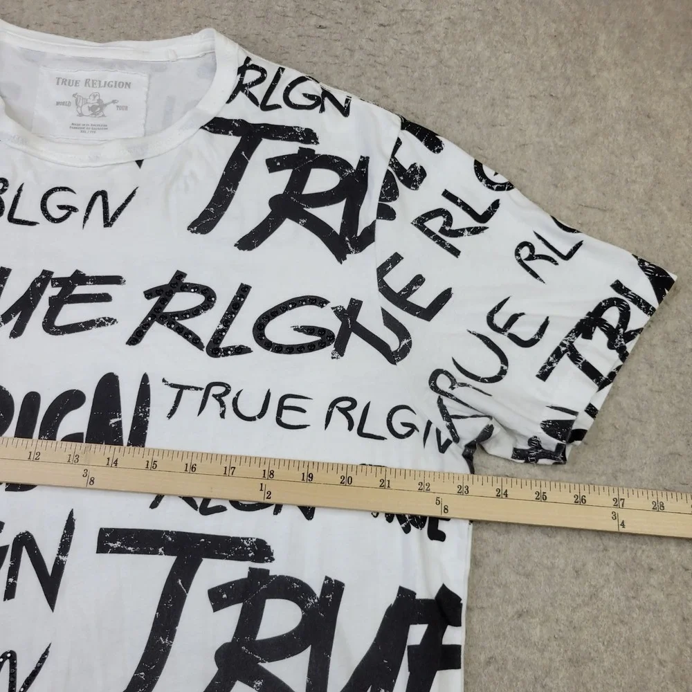 True Religion Shirt Adult Mens 2XL White All Over Print Short Sleeve Who